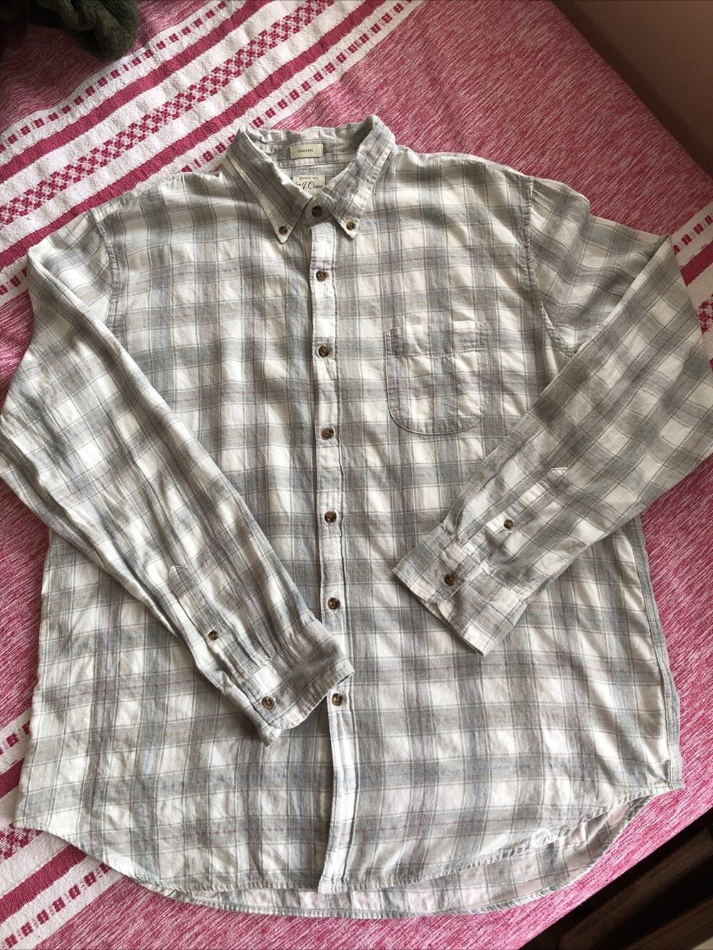 NWOT J. Crew Men’s Brushed Twill Button Down XL White Blue Grey Long Sleeve